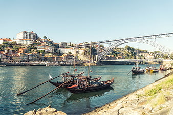 Traditional Rabelo Boats Moored on the Douro River in Porto, Portugal