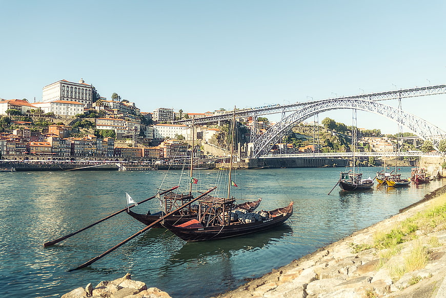 Traditional Rabelo Boats Moored on the Douro River in Porto, Portugal