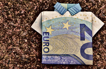 20 Euro Banknote Folded Into Shirt Shape With Blue Ribbon