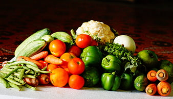 Fresh Assorted Vegetables on Wooden Table