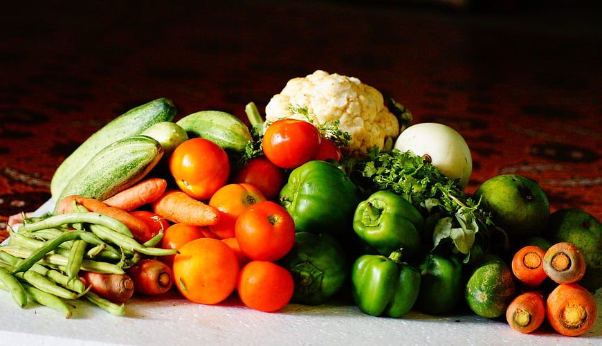 Fresh Assorted Vegetables on Wooden Table