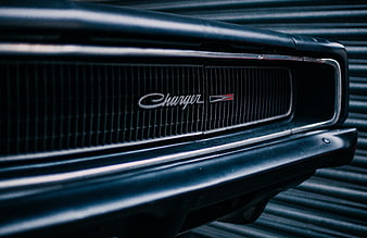 Close-up of Classic Black Dodge Charger Grille