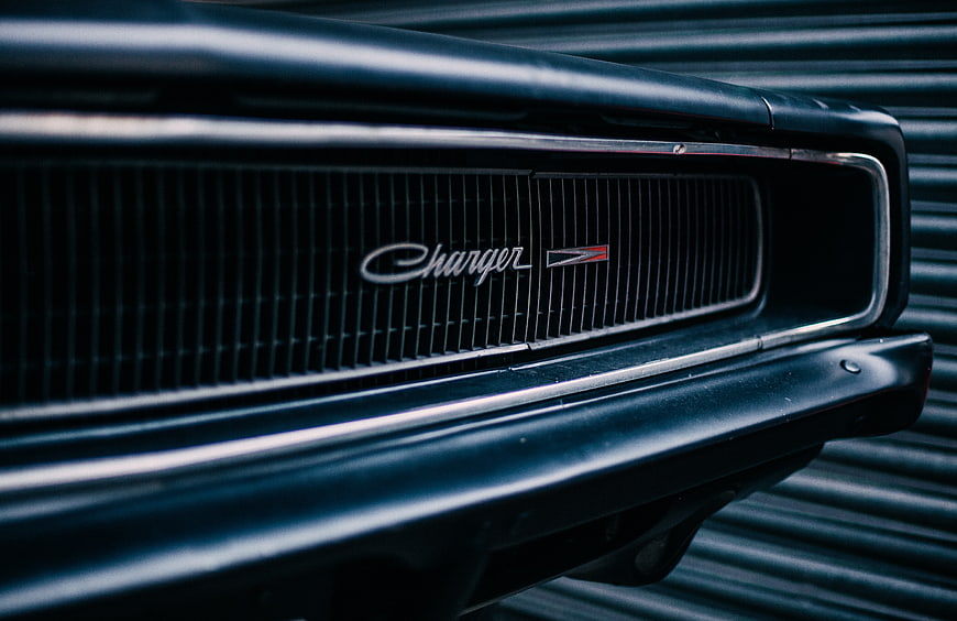 Close-up of Classic Black Dodge Charger Grille