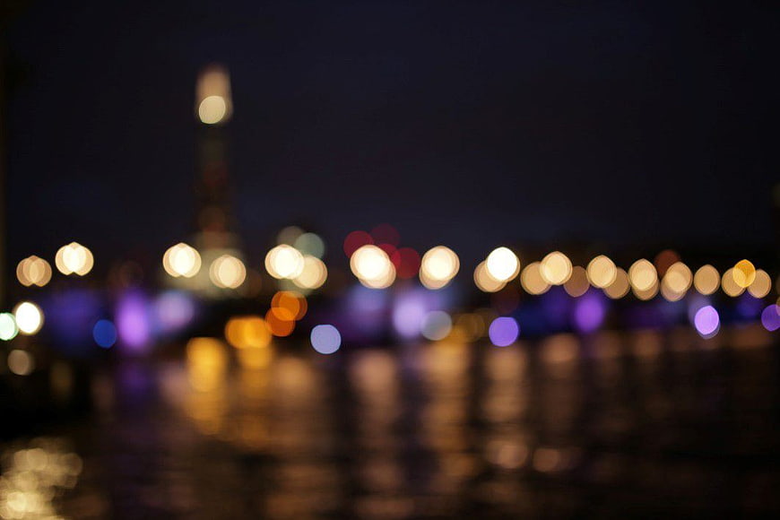 Abstract Bokeh Lights of London Skyline at Night