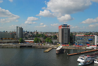 Hamburg Port City Skyline with Elbe River and Boats