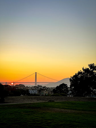 Golden Gate Bridge Sunset Silhouette with City Skyline