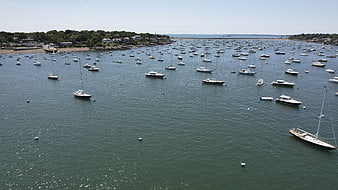 Aerial View of Harbor Full of Sailboats and Yachts