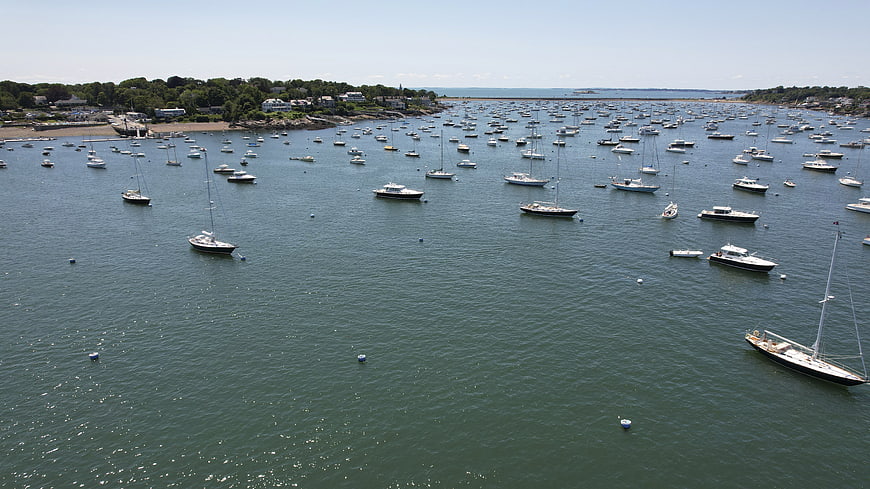 Aerial View of Harbor Full of Sailboats and Yachts