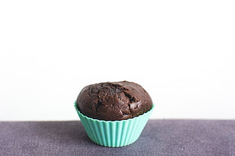 Chocolate Muffin in Teal Liner on White Background
