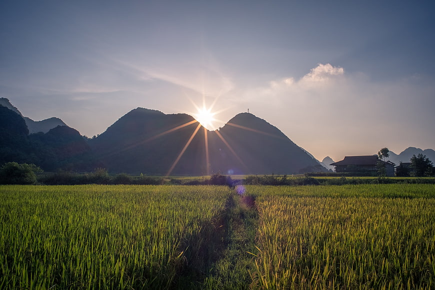 Sunset Over Rice Fields And Mountains In Sapa, Vietnam