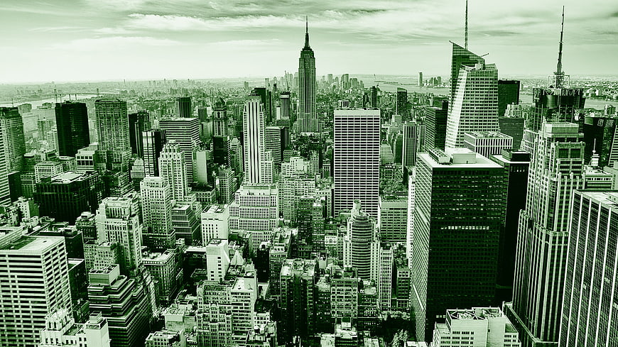 Aerial View of New York City Skyline in Green Tint