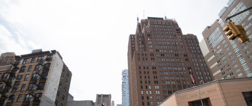 Low angle view of urban high-rise buildings and city architecture
