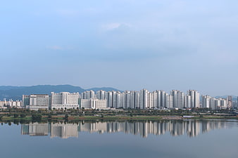 Seoul Cityscape with Apartment Reflections on the Han River