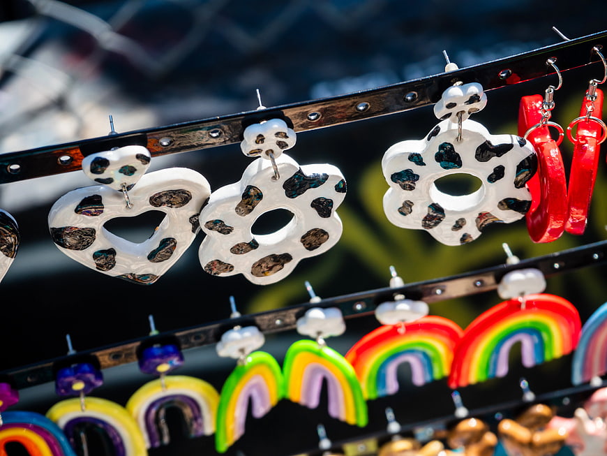 Colorful Handcrafted Clay Earrings at Outdoor Market