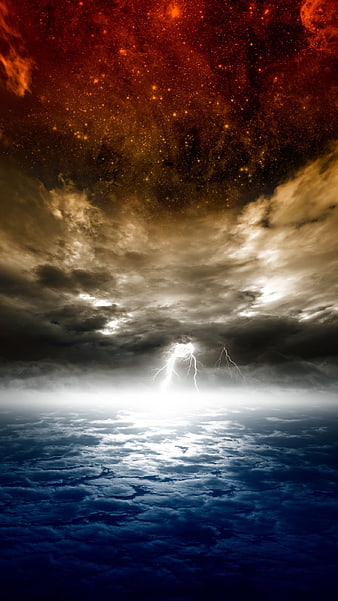 Dramatic Fantasy Sky with Lightning and Starry Nebula