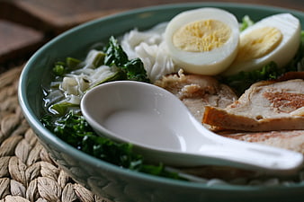 Close-up of Japanese Ramen with Pork, Egg, and Vegetables