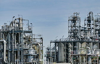 Industrial Oil Refinery Complex With Steel Structures And Piping