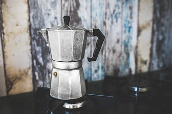 Vintage Aluminum Moka Pot on Gas Stove