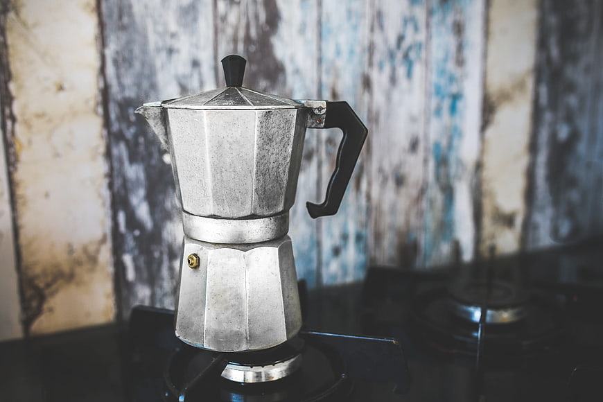Vintage Aluminum Moka Pot on Gas Stove