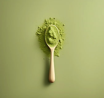 Top View of Matcha Powder on Wooden Spoon