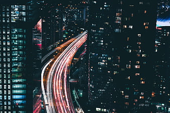 Long Exposure Night Traffic on City Highway