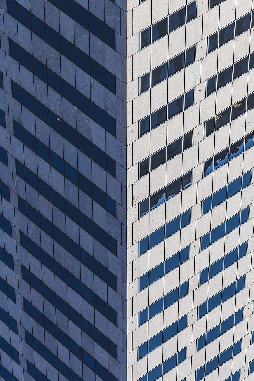 Abstract Modern Office Building Facade with Blue Windows