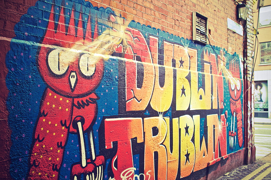 Colorful Dublin Street Art Mural with Owl