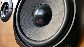 Close-up of Vintage Wooden Speaker Cone and Tweeter