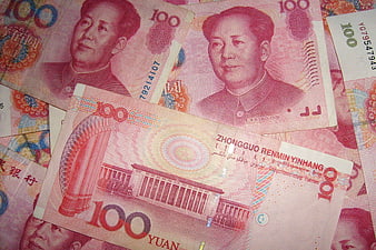Close-up of Chinese 100 Yuan Renminbi Banknotes