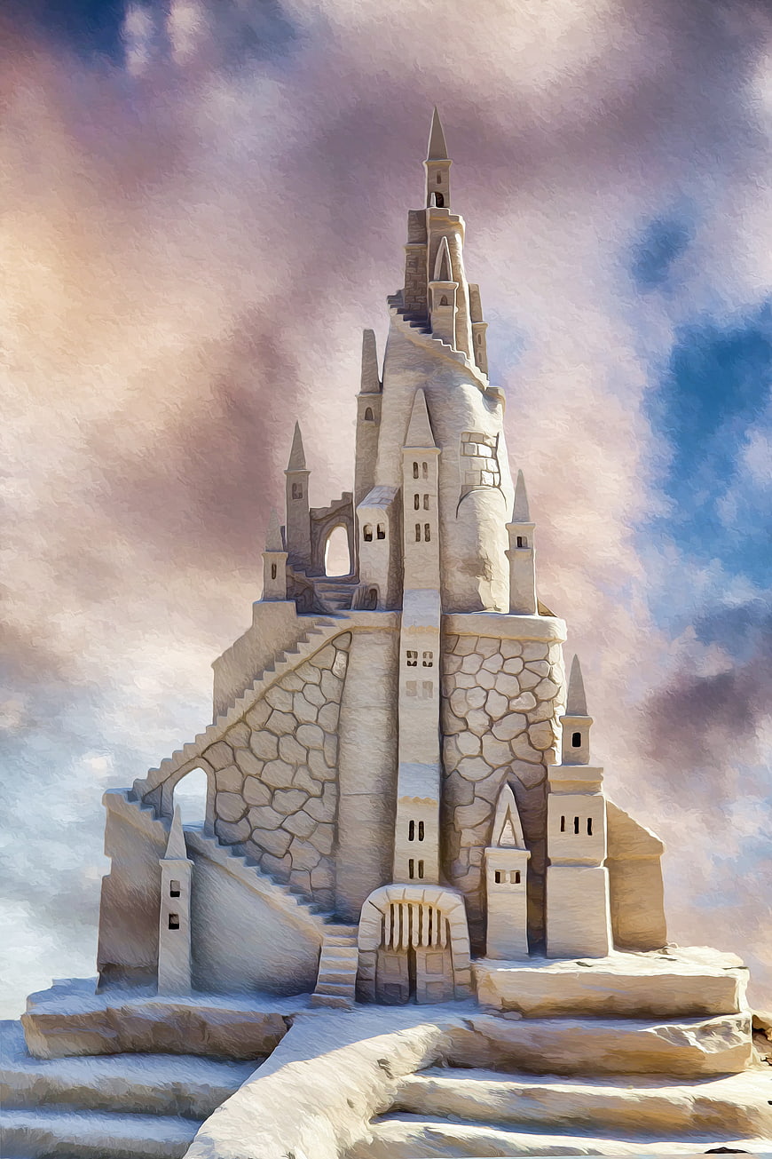 Intricate Sandcastle Sculpture with Fantasy Architecture