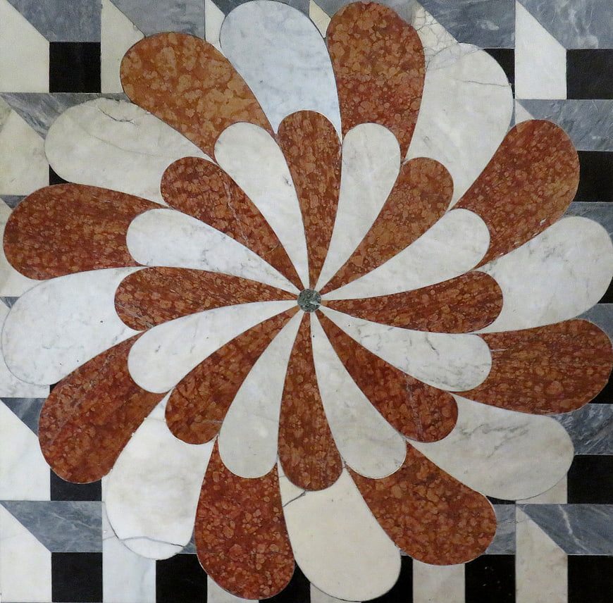 Vintage marble floor inlay with floral pattern