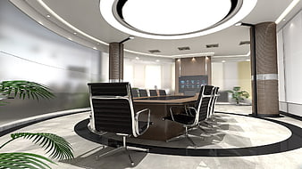 Modern Circular Conference Room with Large Table