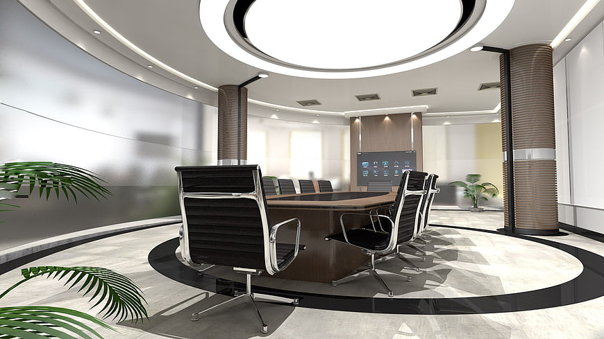 Modern Circular Conference Room with Large Table