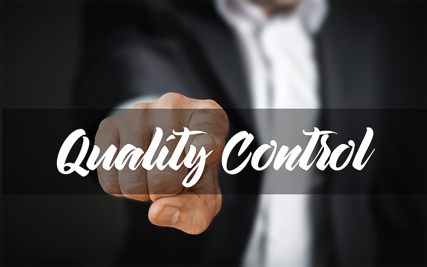 Businessman Pressing Finger On Quality Control Text