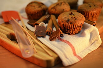 Homemade Chocolate Muffins with Cinnamon and Chocolate Pieces