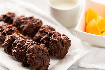 Homemade Chocolate Cookies with Milk and Orange Slices