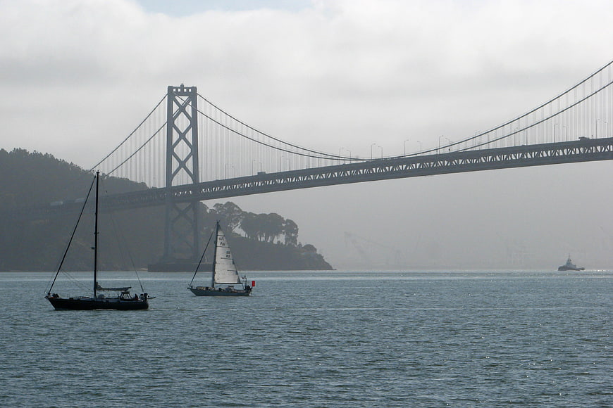 Sailboats on San Francisco Bay with Bay Bridge Background