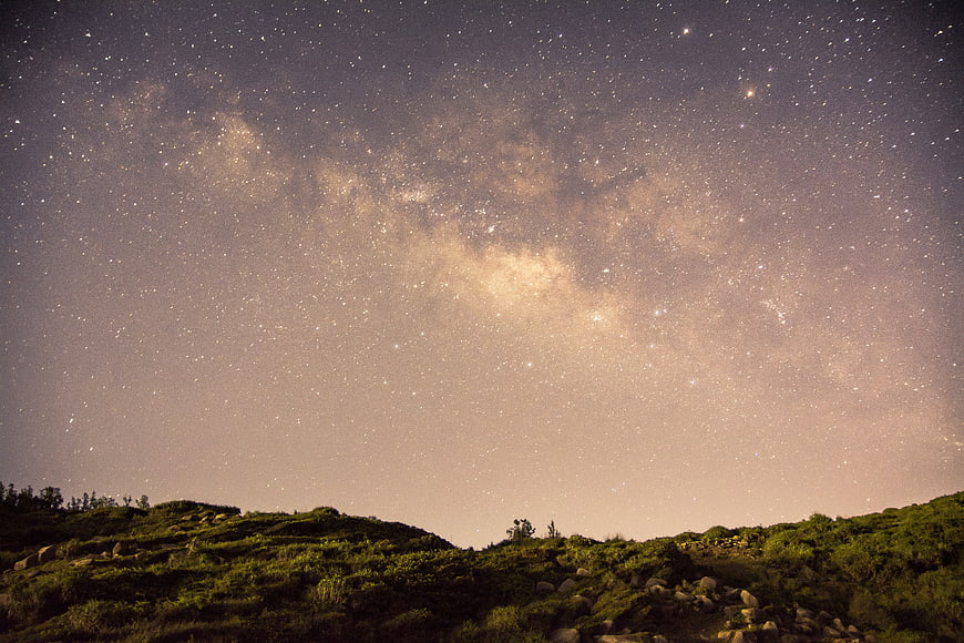 Milky Way Galaxy Over Dark Mountain Landscape at Night