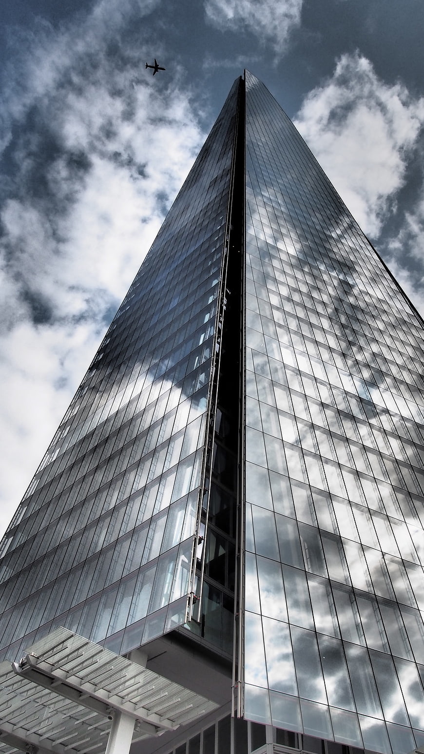Low angle view of The Shard skyscraper in London