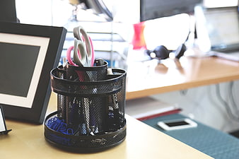 Black Mesh Desk Organizer with Office Supplies