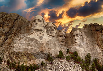 Dramatic Sunset View of Mount Rushmore National Memorial