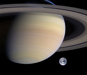 Saturn and Earth size comparison in space