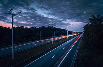 Long Exposure Highway Traffic Light Trails at Dusk