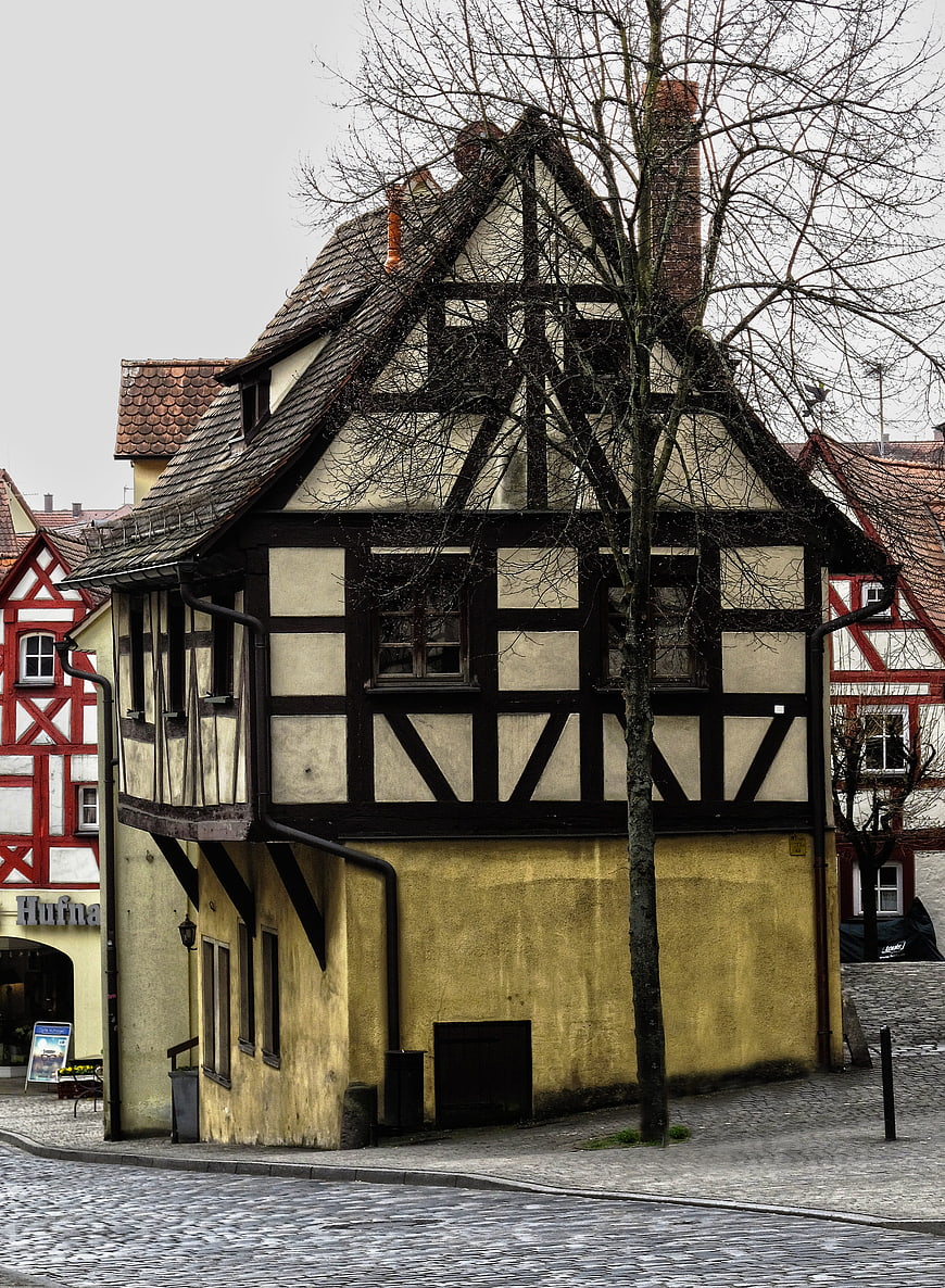 Historic Half-Timbered House in Bavarian Town Square