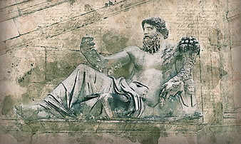 Vintage Digital Collage of Roman Statue with Old Script Background