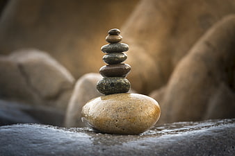 Stacked River Stones Balance Meditation Nature Close Up