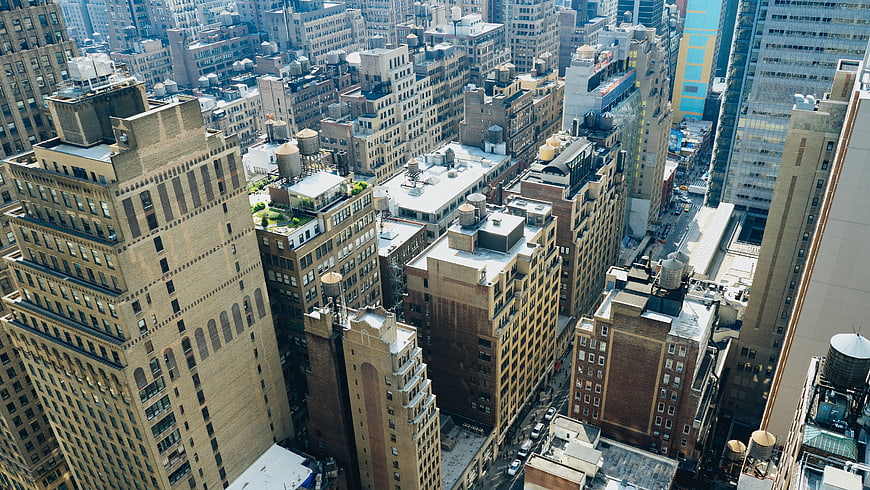 Aerial View of Dense Urban Cityscape with Skyscrapers