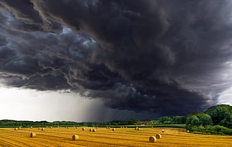 Dramatic Storm Clouds Over Golden Harvest Field