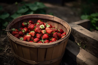 Fresh Strawberries in Wooden Basket