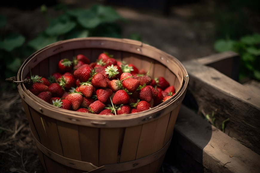 Fresh Strawberries in Wooden Basket